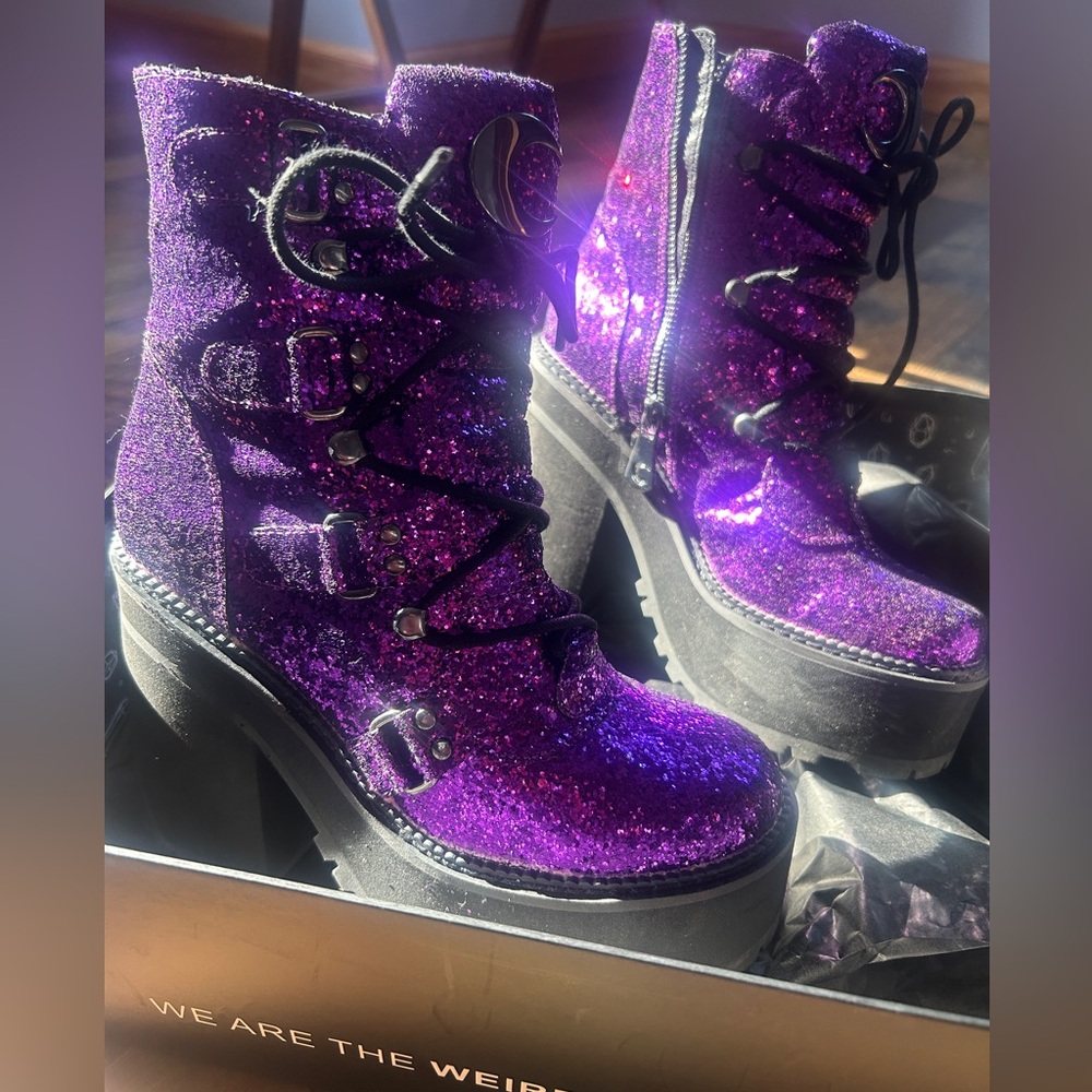 Killstar Broom Rider Purple Glitter Heeled platform Boots size 6 - Picture 5 of 8